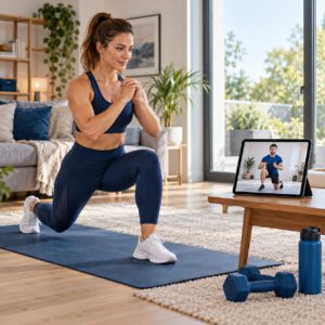 Online Personal Training zu Hause mit persönlicher Anleitung über ein Tablet