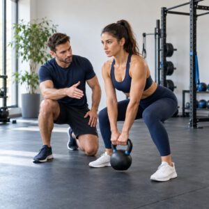 Individuelles Personal Training mit präzisem Coaching bei einer funktionellen Kraftübung