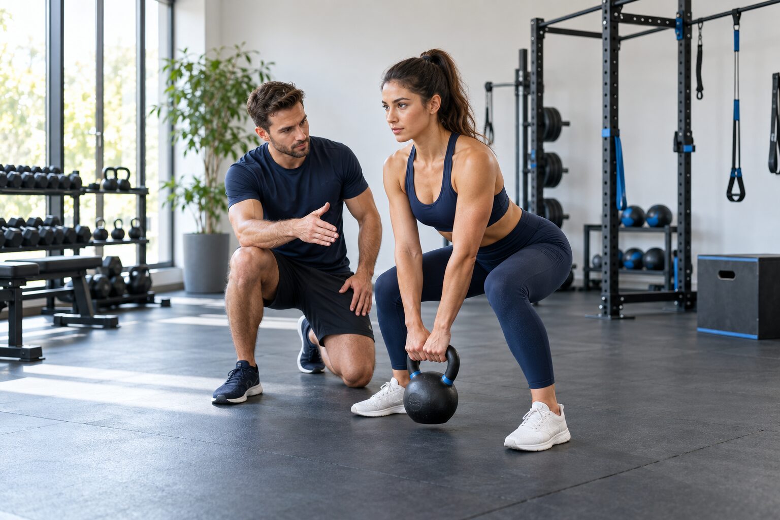 Individuelles Personal Training mit präzisem Coaching bei einer funktionellen Kraftübung